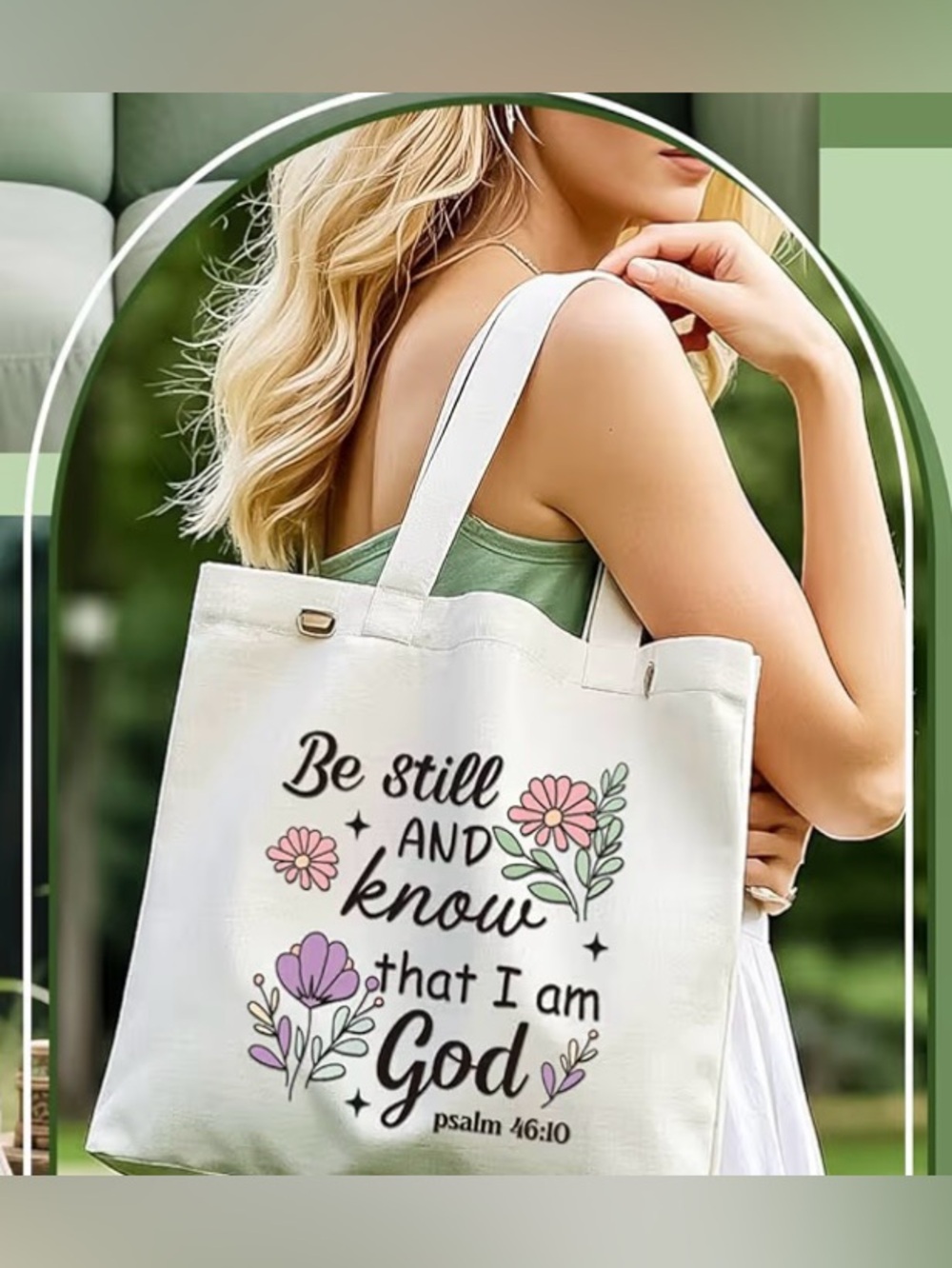 Bible Quote Canvas Tote Bag with Pastel Floral Design